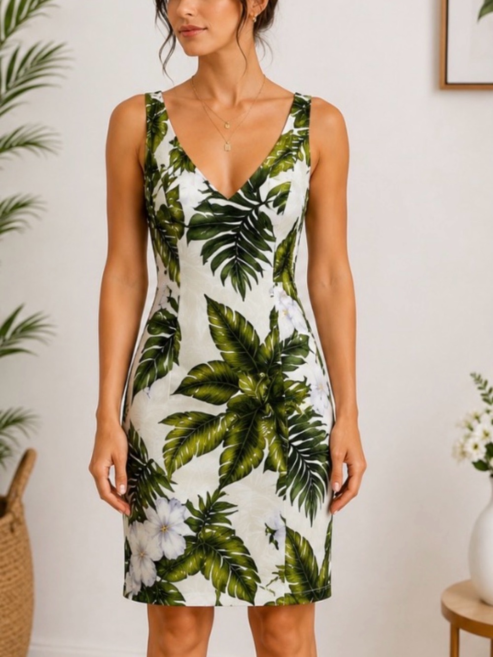 Shannon Marie Made in Hawaii Tropical Hibiscus Palm Print Dress